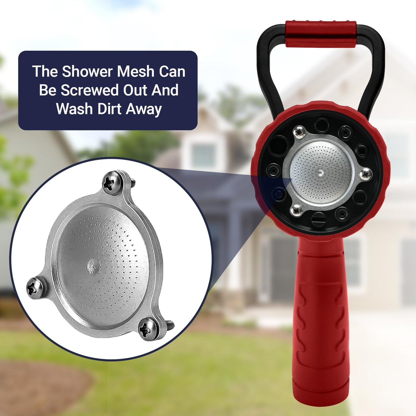 HugeDawn Garden Hose Nozzle, 6 Spray Patterns Heavy Duty Metal Water Nozzle with High Pressure for Watering, Cleaning, Washing (Red)