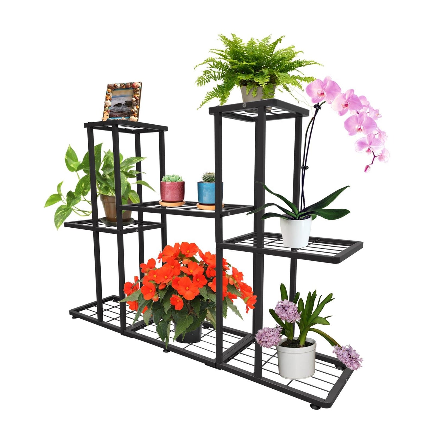 MTB Garden 3 Tier 8 Potted Metal Large Plant Stand for Indoor Outdoor Flower Pot Display Planter Shelf, Charcoal Grey