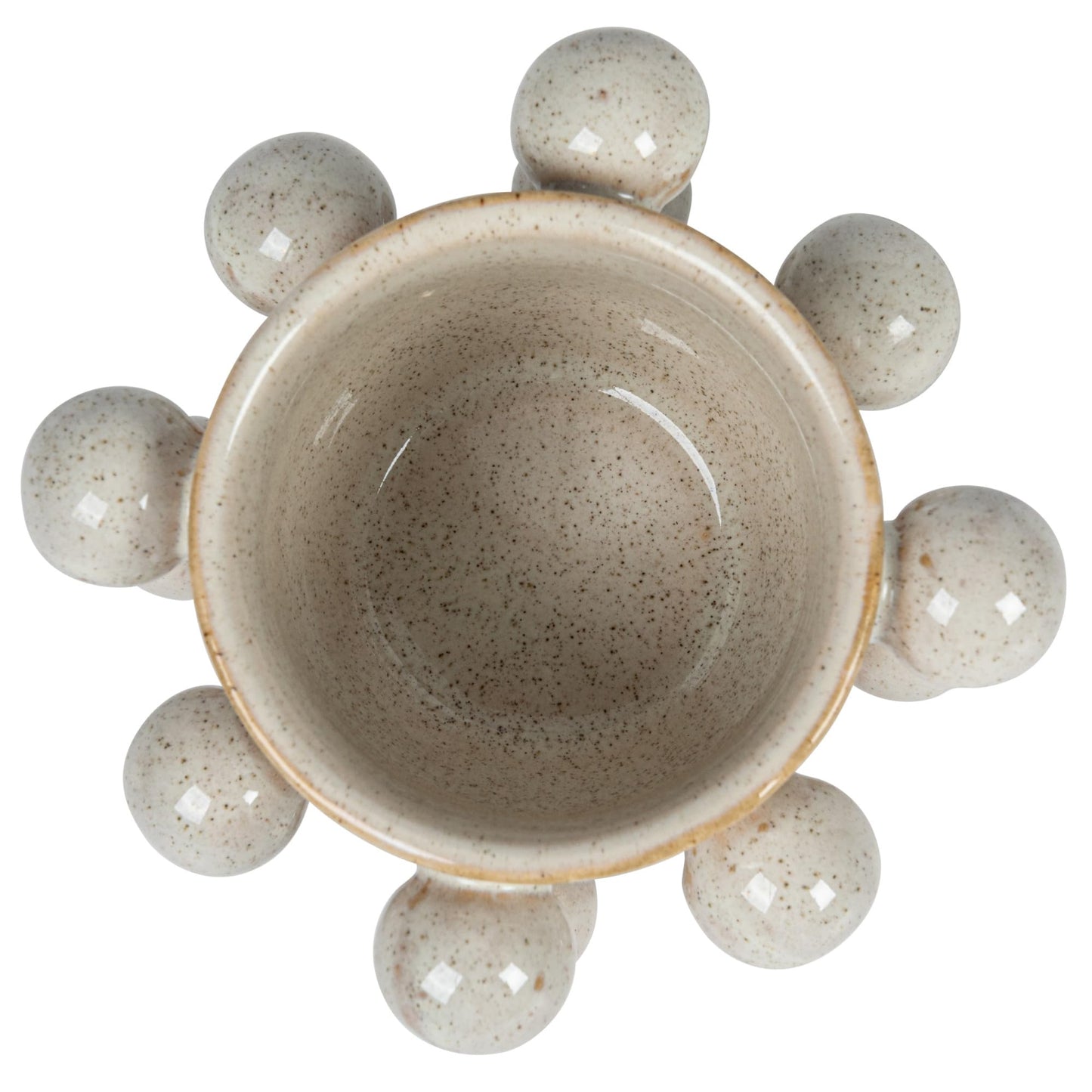 Bloomingville 4.25 Inches Round Stoneware Planter with Orbs and Reactive Glaze, Holds 3 Inches Pot, Speckled Cream