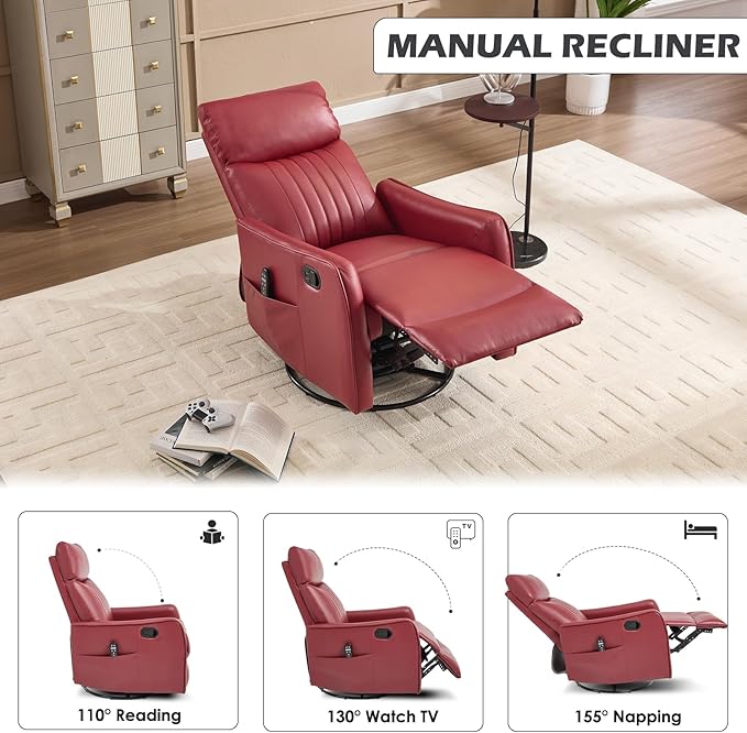 Trustyue Swivel Rocker Recliner Chair, 360° Swivel Recliner