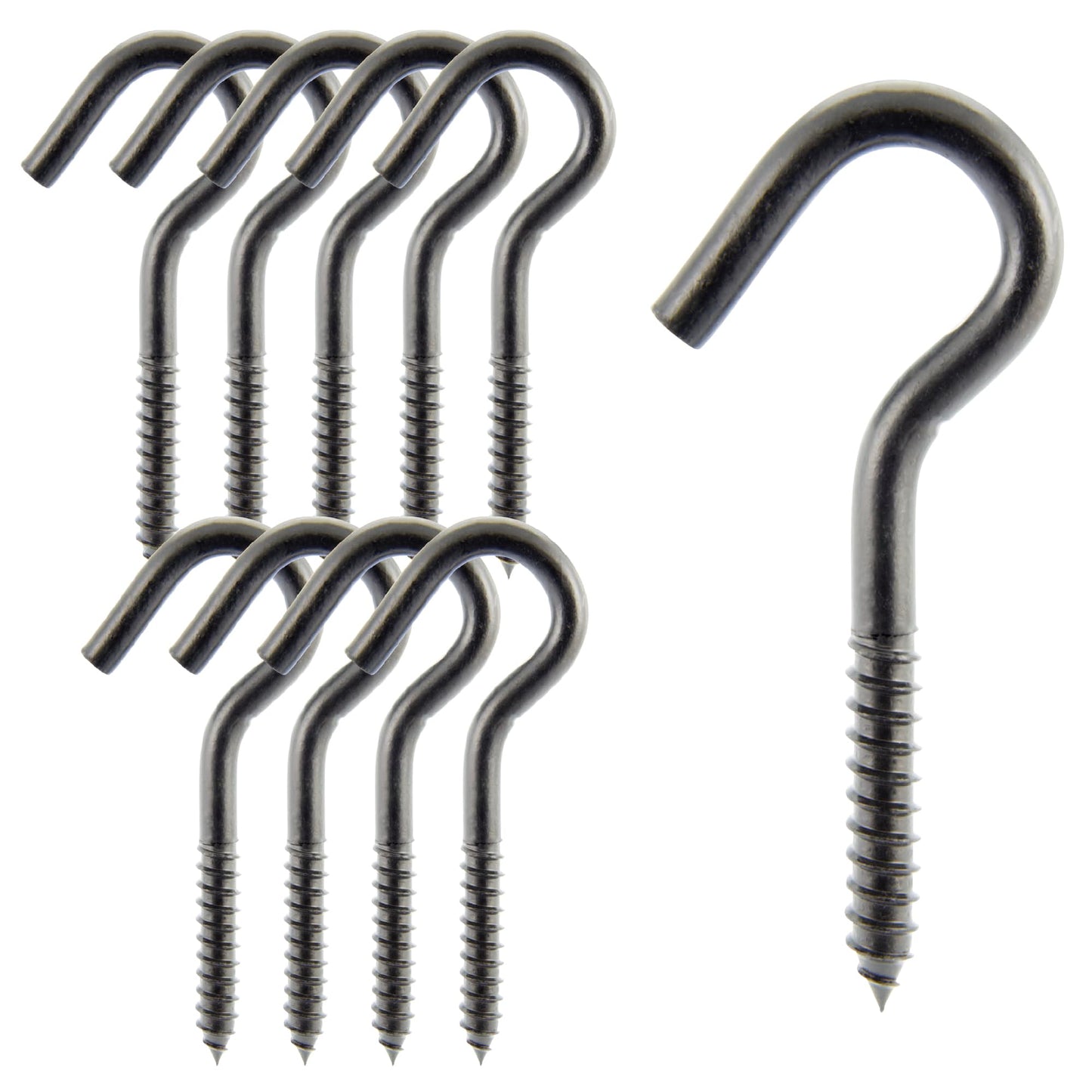 Wright Products Ceiling Hook, 10-Pack, 4.81 inch x .44 inch, Heavy-Duty, Weather Resistant for Indoor or Outdoor Use, for Hanging Plants, Lights, and Decorations - Matte Black