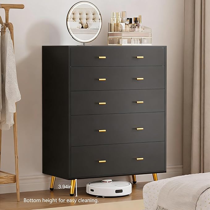 Drawer Dresser with LED Lights, 30.7" W x 39" H Tall Tempered Glass Top Dresser