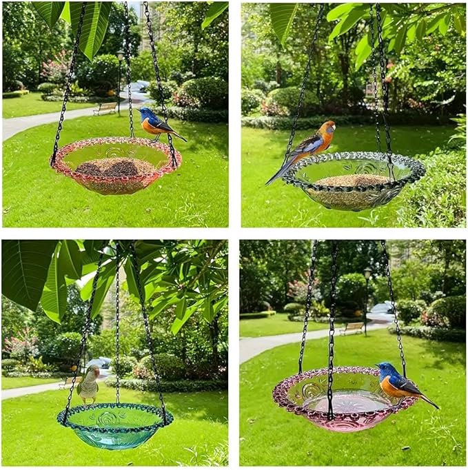Hanging Blue Bird Bath & Feeder - Outdoor Bowl with Tray for Garden, Patio & Backyard Decor - Gift for Bird Lovers