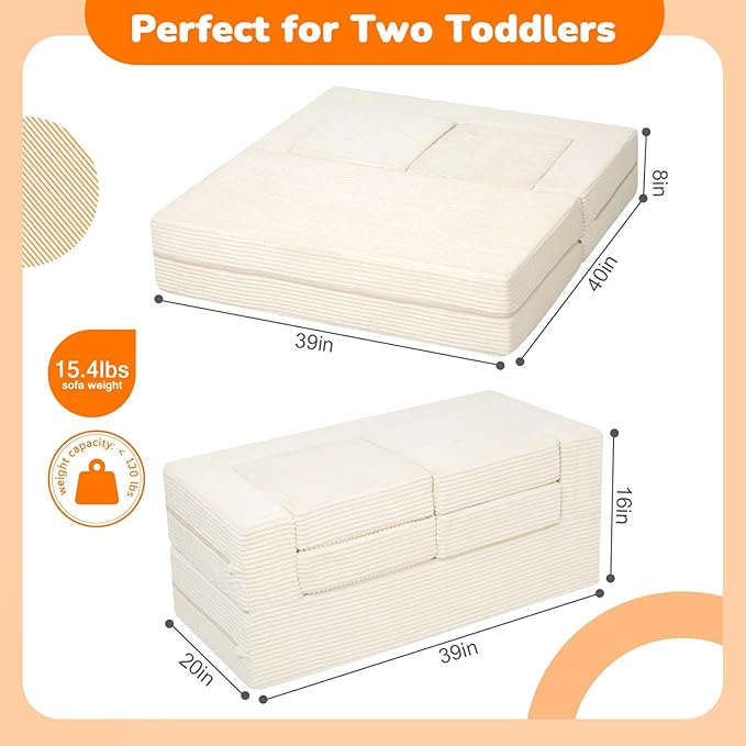 MeMoreCool Modular Kids Couch, Corduroy Play Toddler Couch