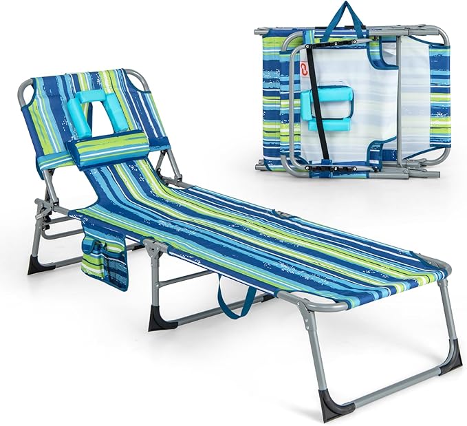 Goplus Tanning Chair, Folding Adjustable Patio Lounge Chair