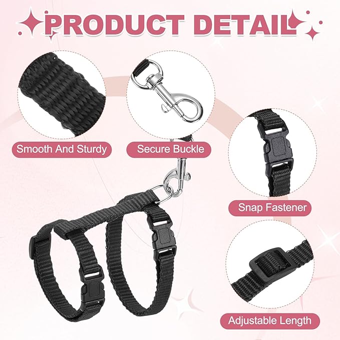 Rabbit Harness and Leash, Escape Proof Bunny Cat Leash Small Animal Harness Soft Adjustable Buckle(2Pcs, Red/Black) for Bunny Kitten Cats Puppies Walking Hiking Training