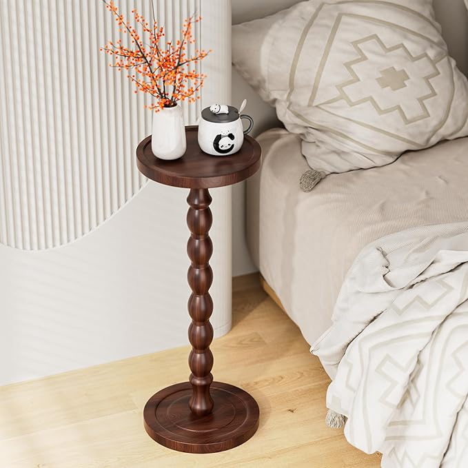 2 Pack Solid Wood Drink Table, Rubber Wood‌ Small Round Side Table