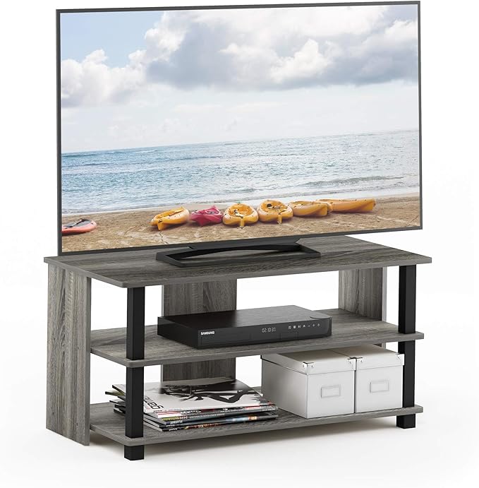 Furinno Sully 3-Tier Stand for TV up to 40, French Oak Grey/Black