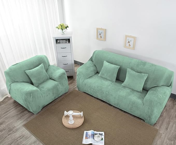 vctops 4 Seater Velvet Plush Stretch Sofa Slipcover 1-Piece Sofa Cover