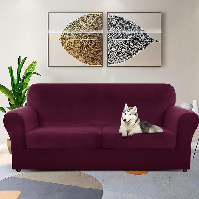 ZNSAYOTX Oversized Velvet 3 Piece Couch Cover