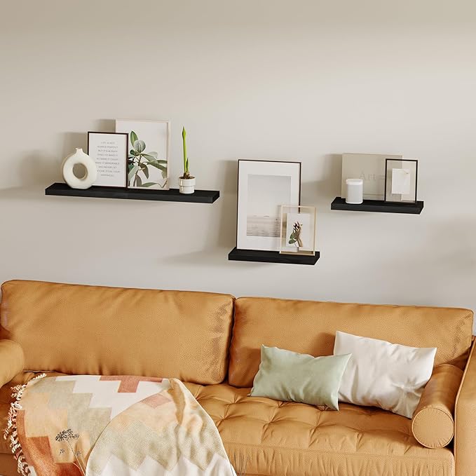 Fixwal Black Floating Shelves for Wall, Rustic Wood Shelves for Bathroom