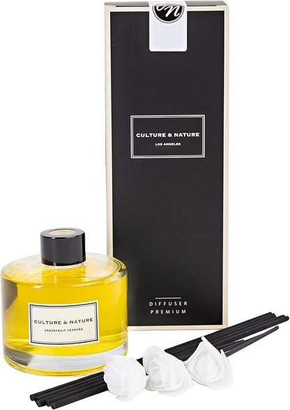 CULTURE & NATURE Reed Diffuser Set 6.7oz (200ml) Grapefruit Verbena Scented Diffuser with Sticks Home Fragrance Reed Diffuser for Bathroom Shelf Decor