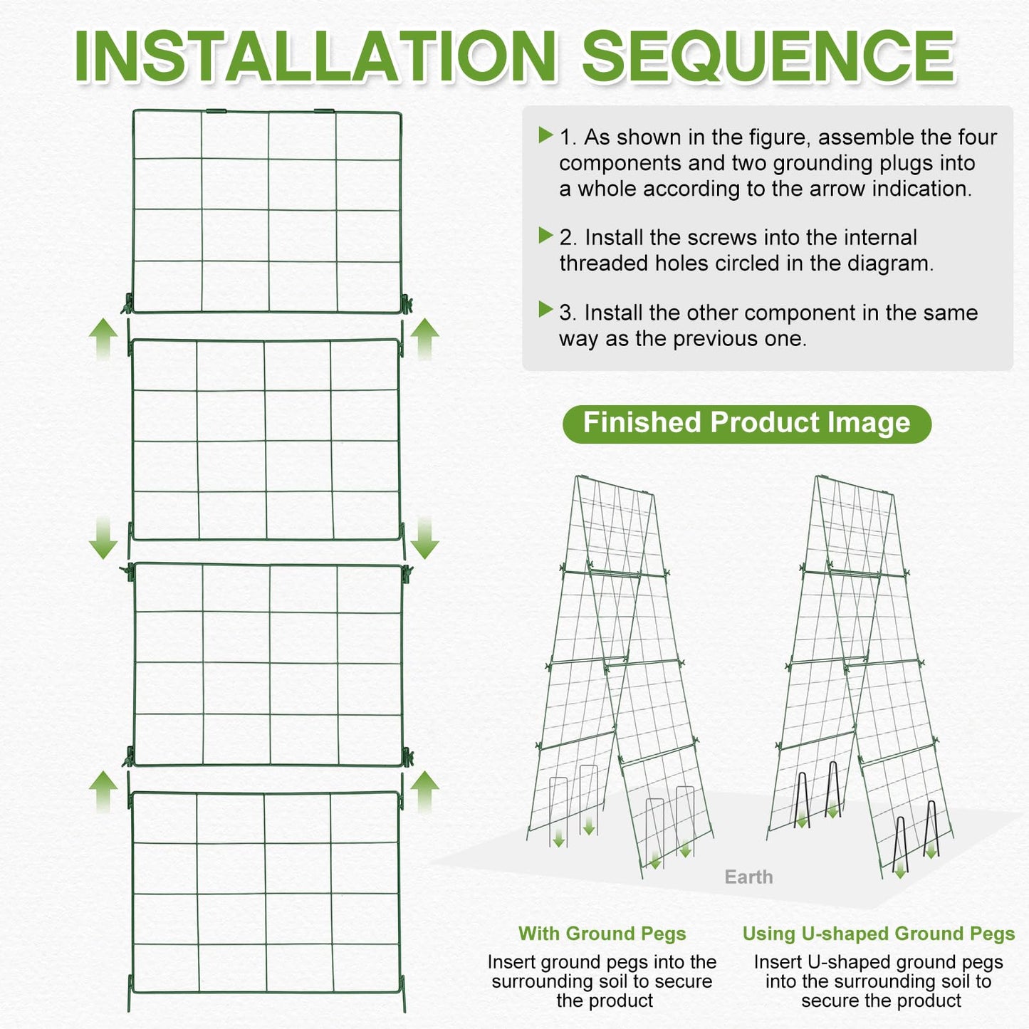 Chumia 2 Pack 48" x 16" Thickened Cucumber Trellis for Raised Bed Garden, Foldable A Frame Metal Garden Trellis for Climbing Plants Outdoor Plant Support for Vegetables Fruit, Green