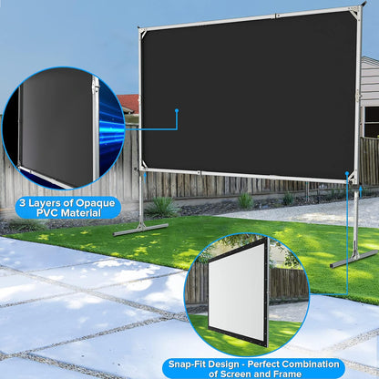 Projector Screen and Stand,JWSIT 110 inch Outdoor Movie Screen-Upgraded 3 Layers PVC 16:9 Outdoor Projector Screen,Portable Video Projection Screen with Carrying Bag for Home Theater Backyard