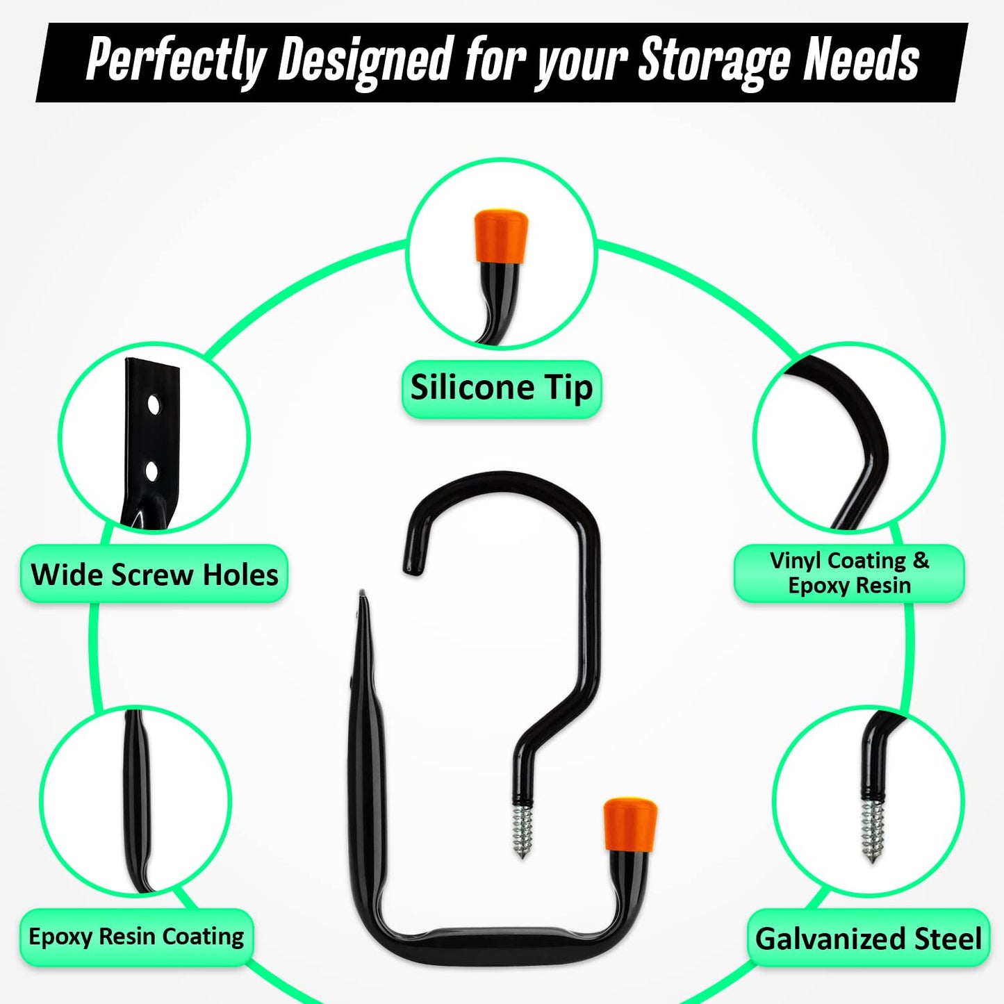 Etoolia Heavy Duty 16 Pack 4.5 Inches Garage Utility Hooks for Bike Storage, 5.7 Inches Wall Mount Screw Ceiling Hooks - Hanger for organizing Bikes, Ladder, Extension and Power Tools