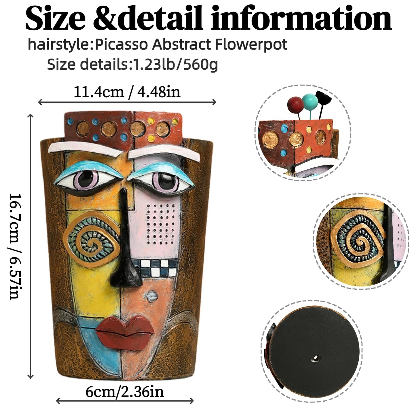 Yhupl Picasso Abstract Face Flower Pot,Plant Pot with Facial Expressions,Handmade Resin Plant Pot with Drainage Holes,for Indoor and Outdoor Botanical Home décor (Brown Small)