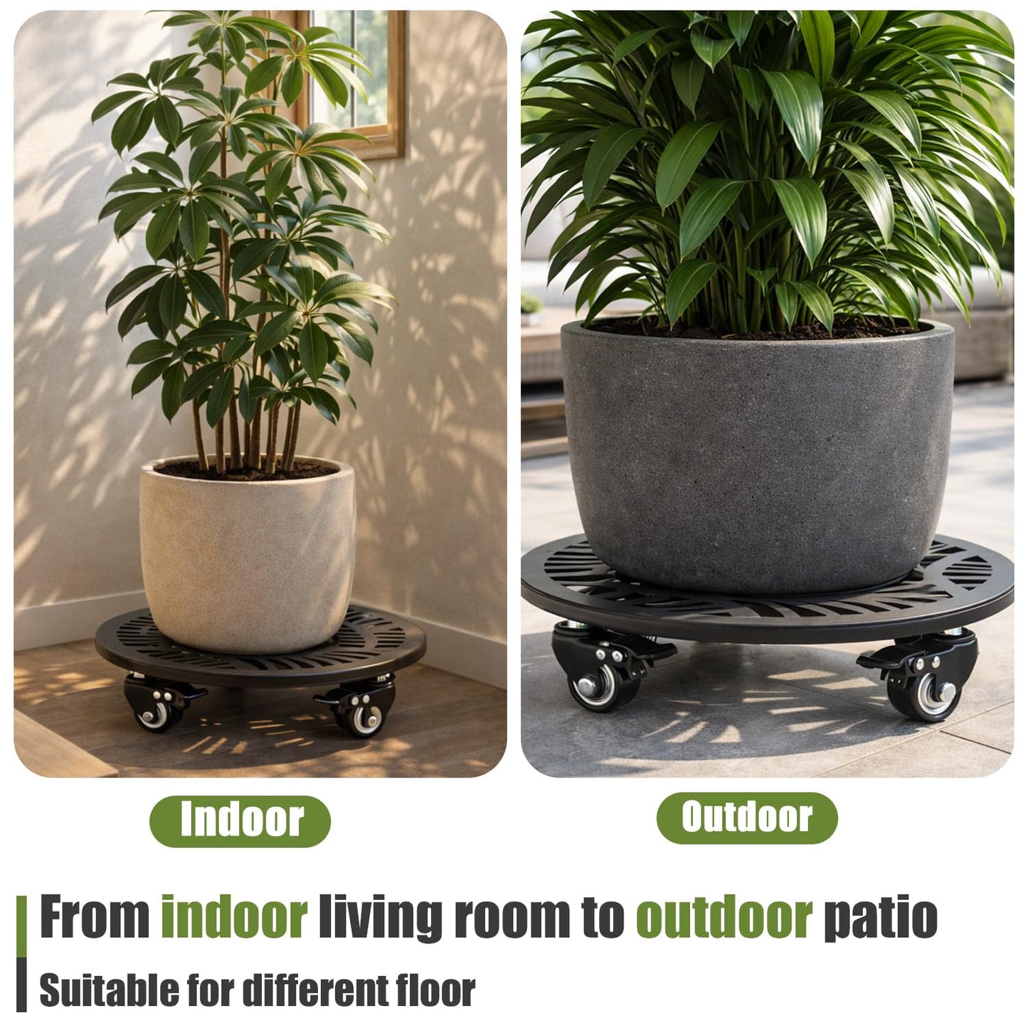 1 Pack Metal Plant Caddy with Wheels 12 Inch Large Heavy-duty Rolling Plant Stands with Casters Wheeled Planter Dolly Pot Mover Rollers Rust-proof Round Garden Trolley Coasters for Indoor Outdoor Use