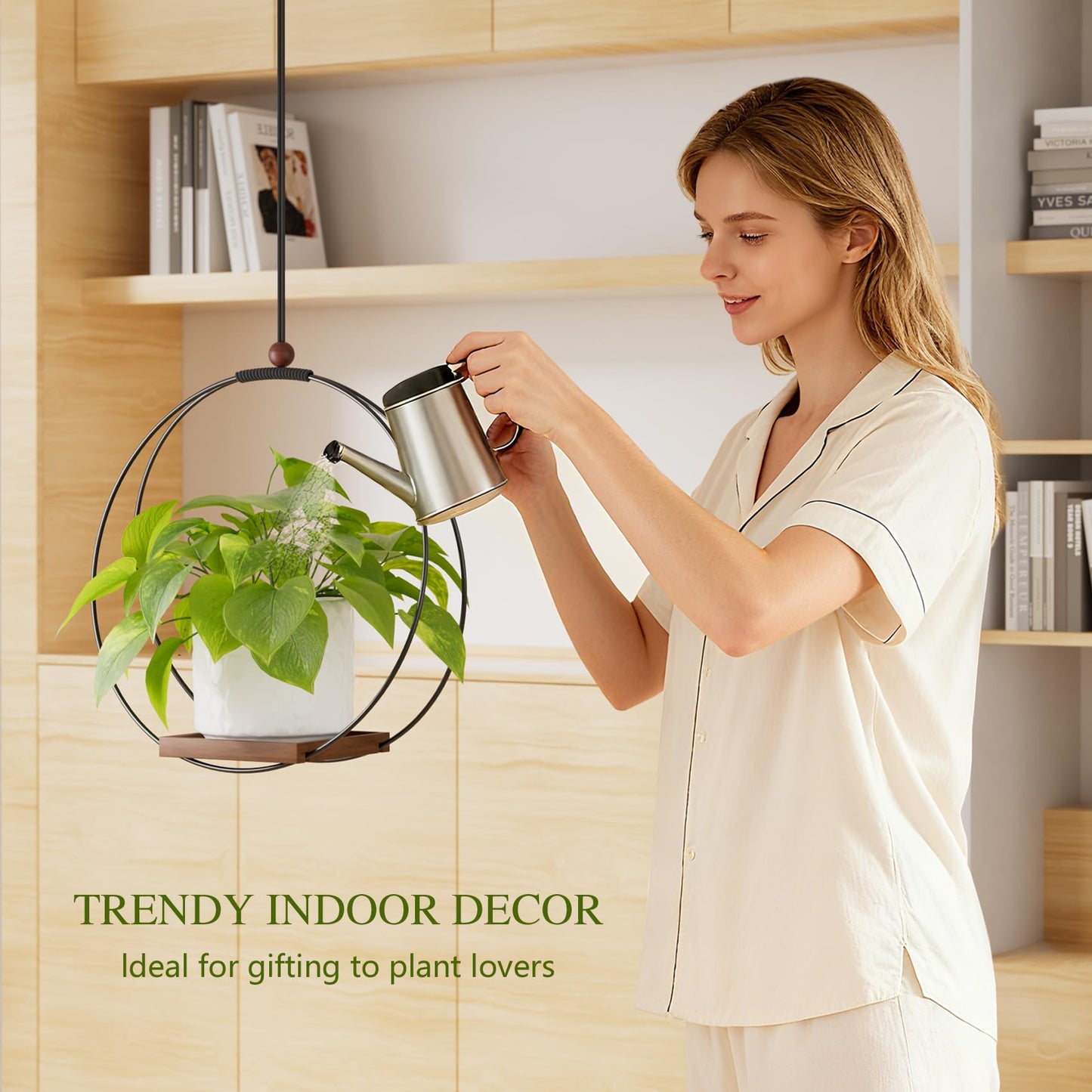 YXFOOR Hanging Planters for Indoor Plants: Macrame Plant Hanger with Sturdy Wood Base, Wall Ceiling Window Decor for Home Garden Patio Office, Housewarming Gift (Pot/Plant Not Included)