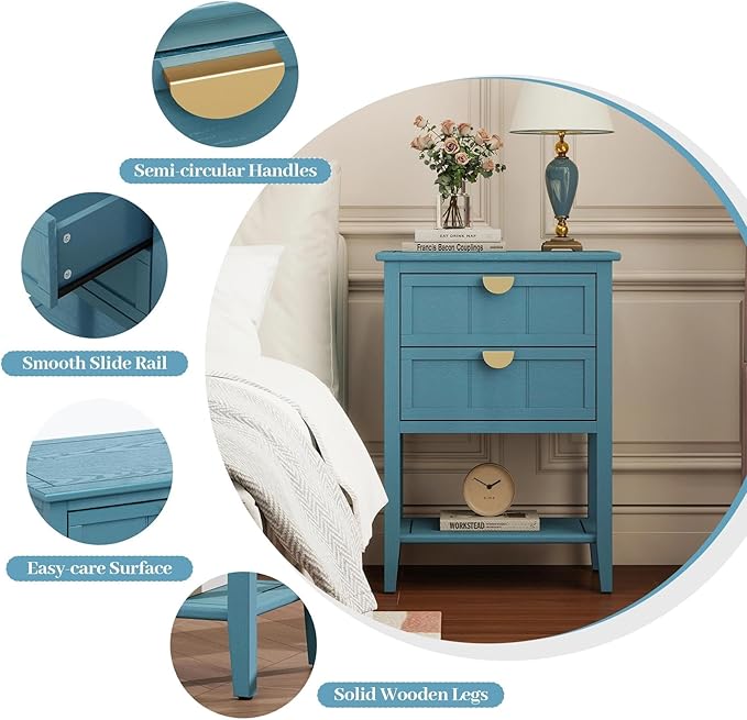 22" Blue Accent Side Cabinet, Modern Wood Sideboard