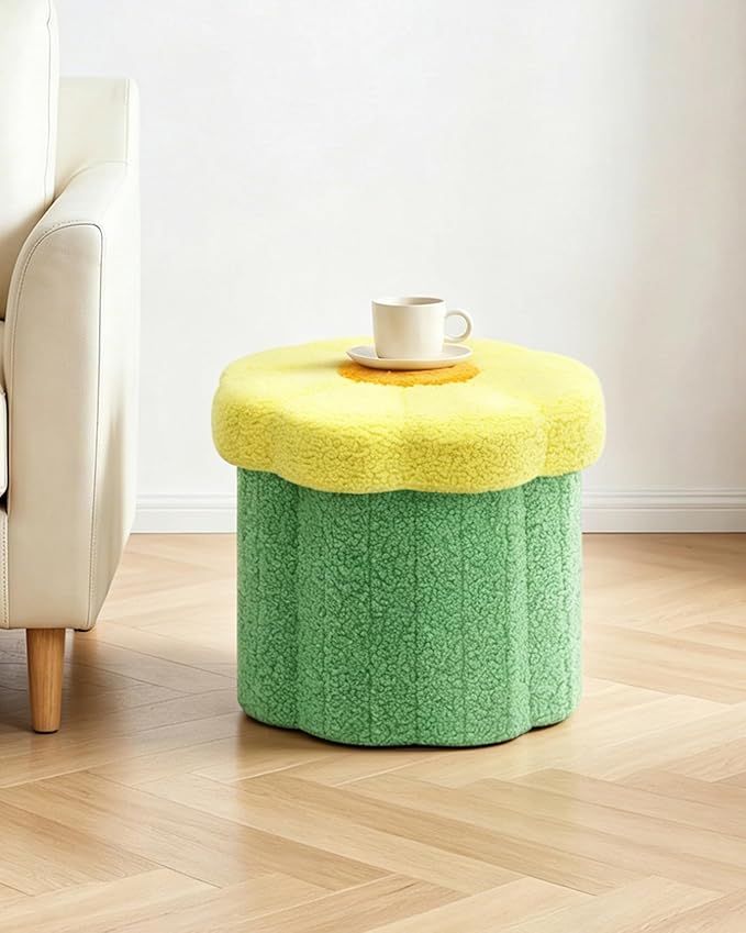 B FSOBEIIALEO Storage Ottoman Foldable, Sunflower Shaped Small Footrest