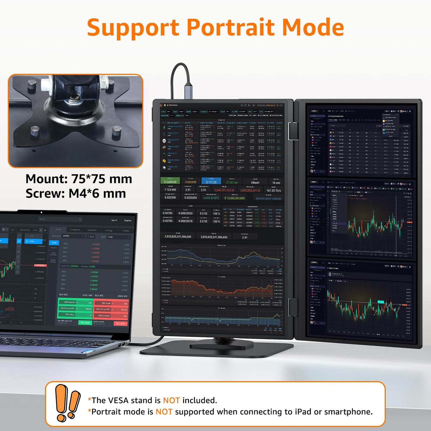 Upperizon Portable Monitor Foldable Dual Screen 15.6 inch FHD 107% sRGB IPS HDMI USB-C Travel Monitor for Laptop Mac PC Windows, DisplayLink Stacked Screen Extender with Kickstand, VESA Compatible