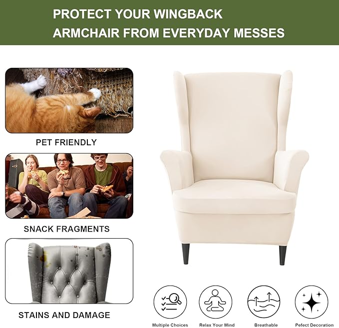 HAOYONG Wing Chair Slipcovers Waterproof Spandex Wingback Chair Covers 2 Pieces