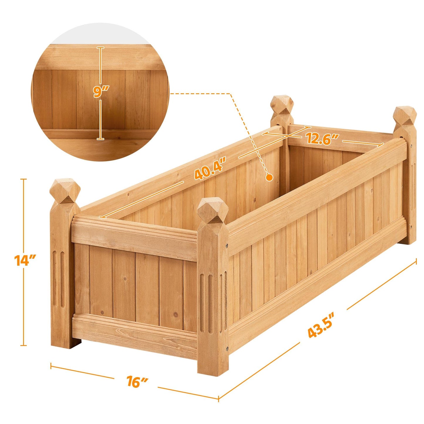 Yaheetech 43.5″ L×16″ W×14″ H Wooden Raised Garden Bed, Horticulture Wood Rectangular Garden Planter Outdoor, Raised Planter Box for Yard/Greenhouse/Vegetable/Flower/Herbs, Light Brown