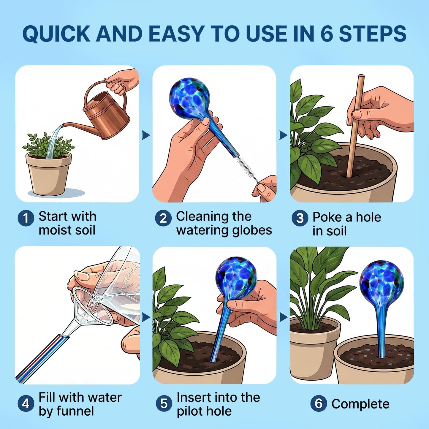 Brajttt Plant Watering Globes Automatic Glass Watering Bulbs, Glass Ball Planter, Decorative Garden Watering Plant Watering Bulbs with 2-Pack, 3.35 inch Diameter
