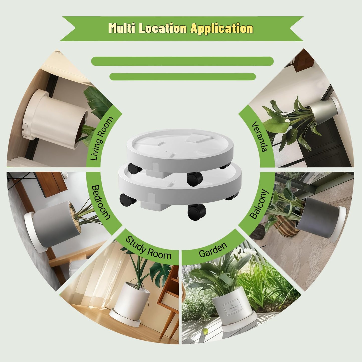Tappio 2 Pack 14" and 12" Plant Caddy with Hidden 360°Wheels, Plant Stand Rolling Saucer with Drain Hole, Flower Pots with Removable Drainage Tray for Indoor Outdoor, Lockable Wheels