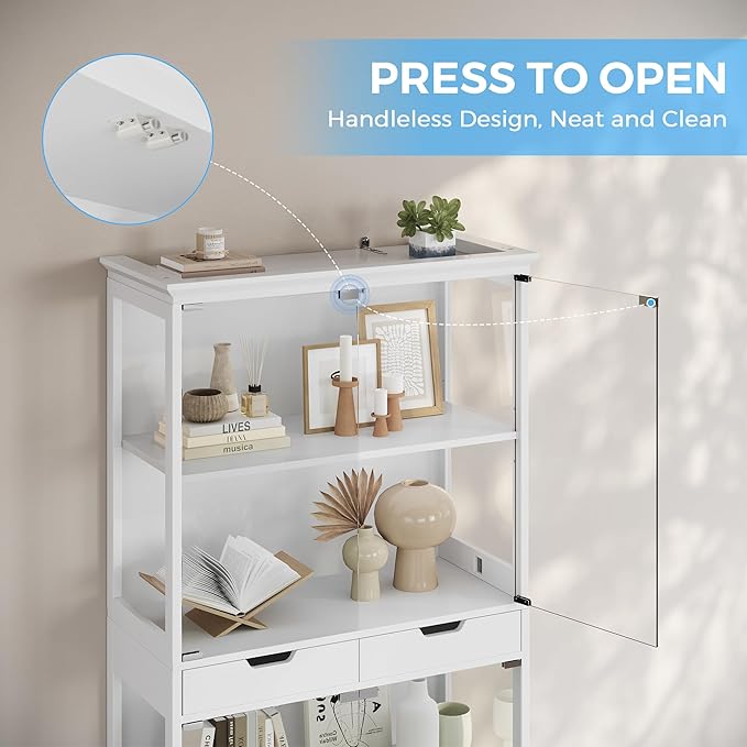 Jocoevol Display Cabinet with Glass Doors, 4-Tier Glass Display Case with Human
