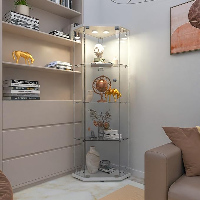 LFT HUIMEI2Y Glass Display Corner Cabinet 4-Shelf, Curio Cabinets Fast