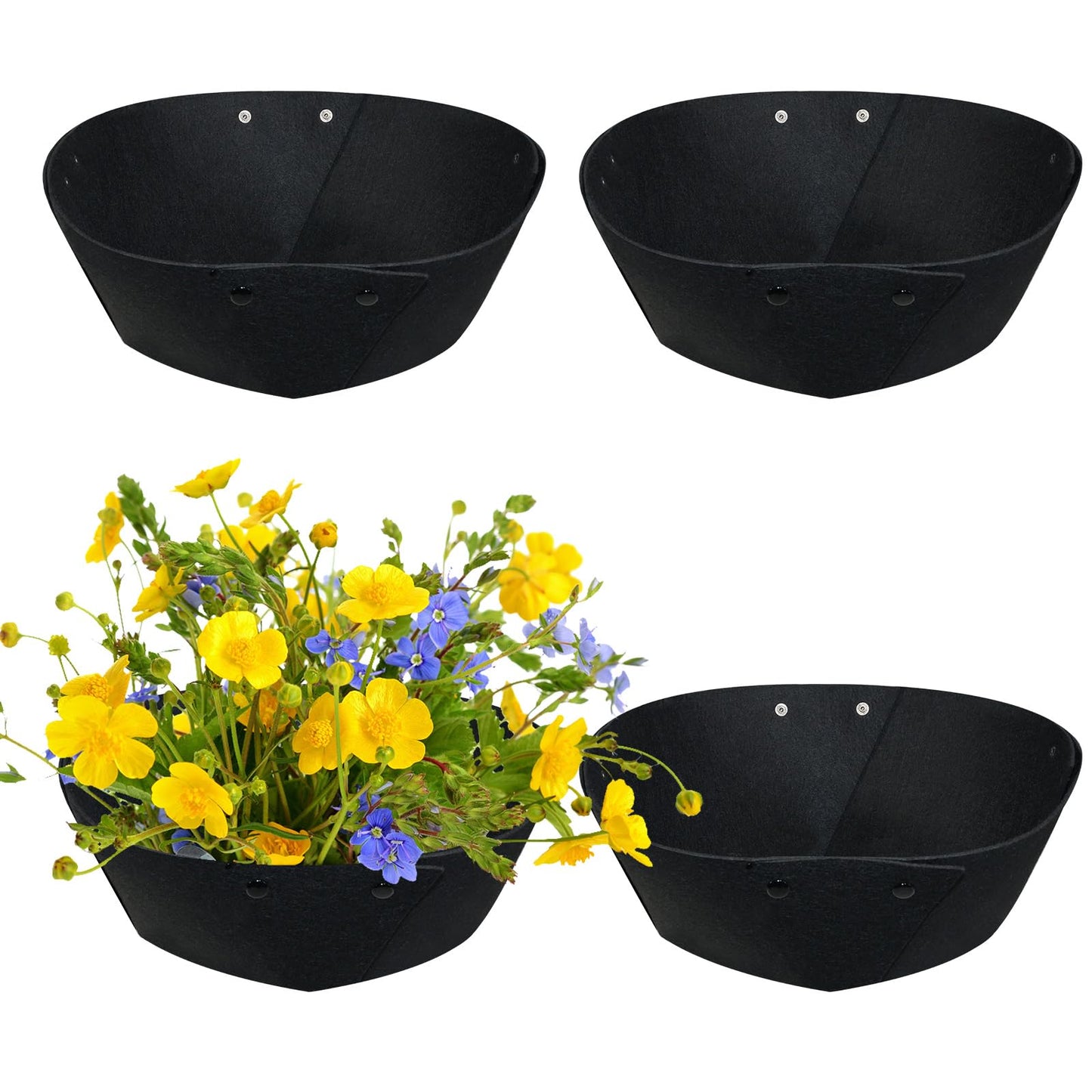 AHFCANG 14Inch Round Fabric Planter Liners (4pcs), Felt Flower Pot Liners for Hanging Baskets, Planter Liner for Garden Flower Vegetables Plant Indoor/Outdoor (Black)