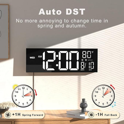 JALL 13" Large Digital Wall Mount Clock for Living Room, Count Down Timer, Alarm, Big LED, DST, Temperature for Classroom Desk, Xmas, Birthday Gift for Senior Mom Dad