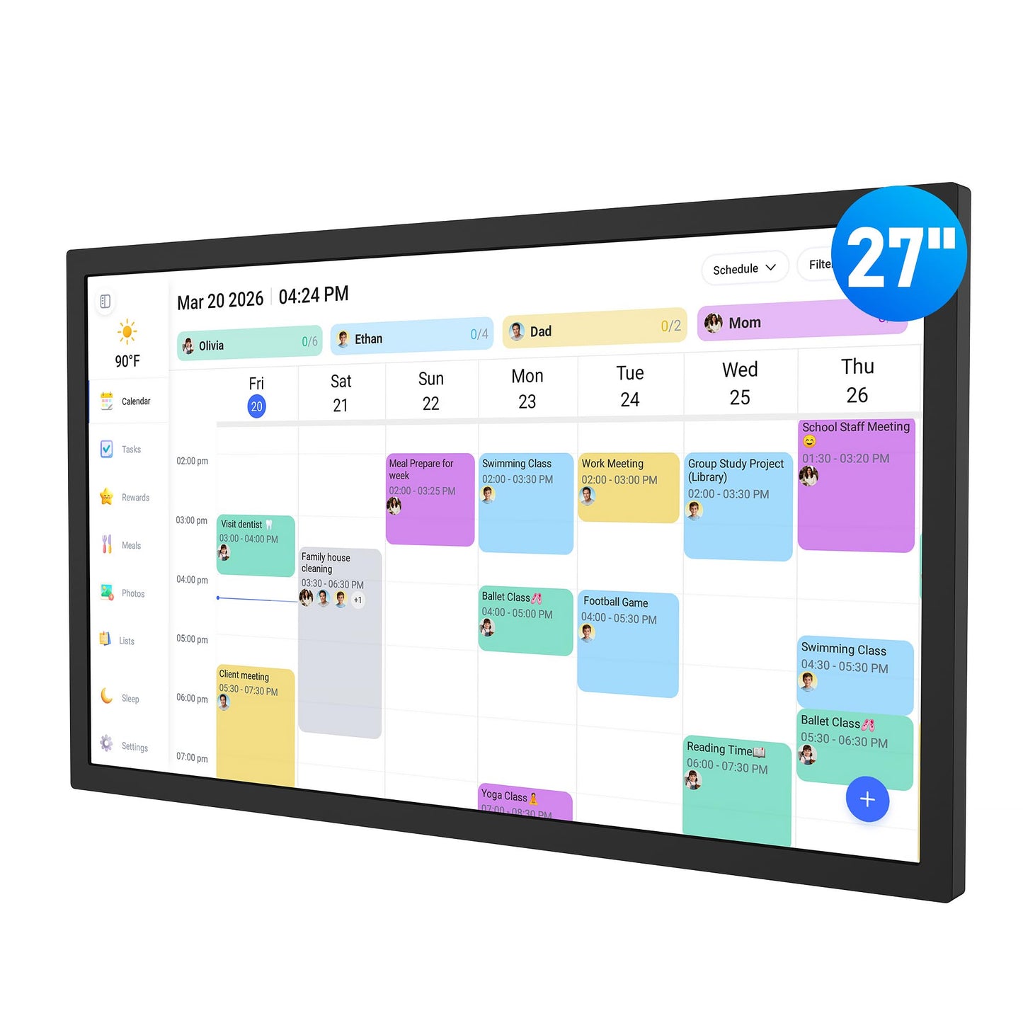 Digital Calendar – 27 Inch Electronic Wall Calendar & Chore Chart, Smart Family Organizer with Interactive Touchscreen Display, Wall Mount in Portrait or Landscape, Gifts for Women Men, Gifts for Mom Dad