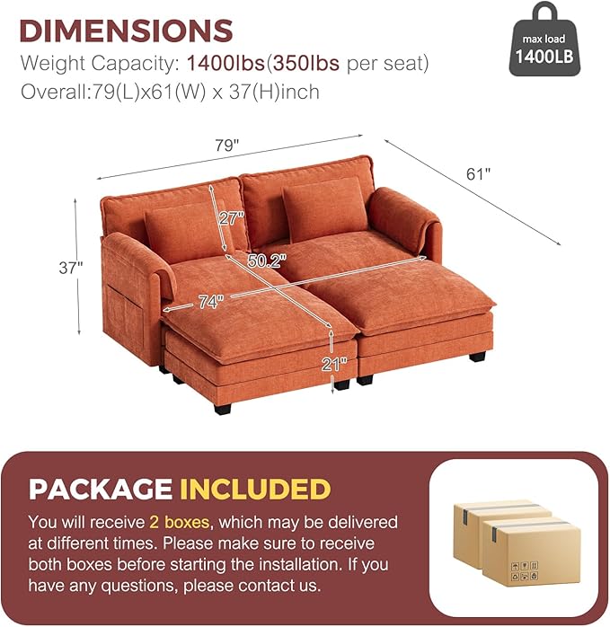 ELUCHANG Oversized 79" Modular Sectional Sofa Bed, Comfy Cloud Couch