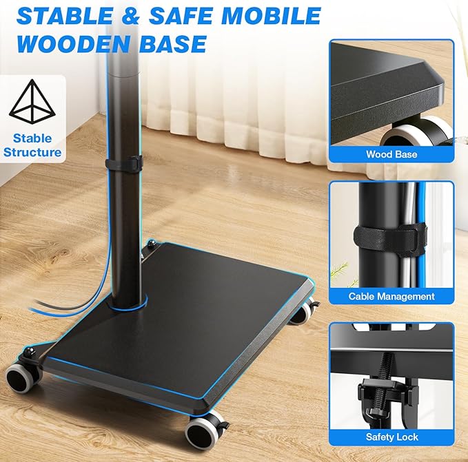 Rfiver Rolling TV Stand for 32 to 55 60 Inch TVs up to 88lbs, Height Adjustable