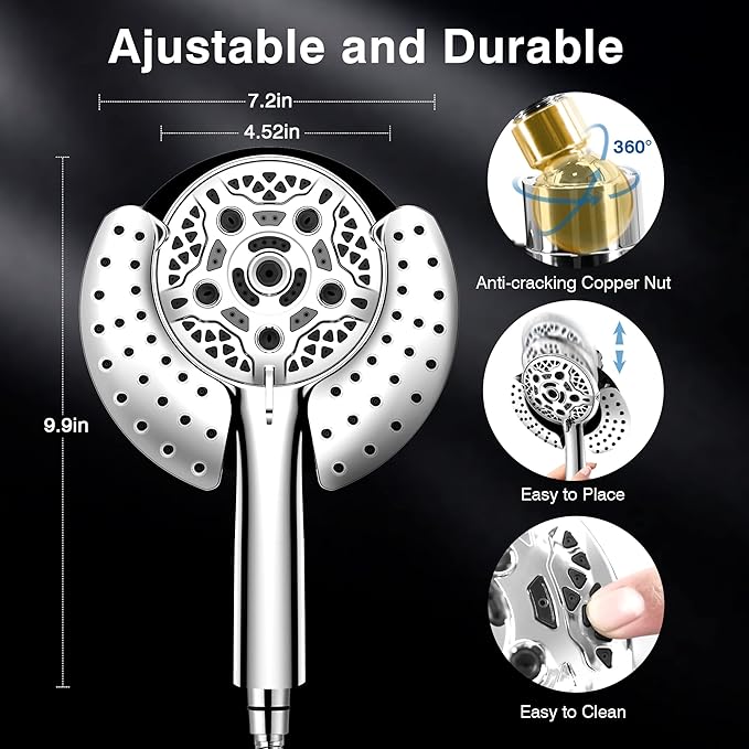 INAVAMZ Shower Head with Handheld High Pressure: Hand Held Shower Head & Rain Shower Head 2-IN-1 Shower Head with 59" Rotatable Stainless Steel Hose, Shower Trim Systems, Sliver 2.5 GPM 15391