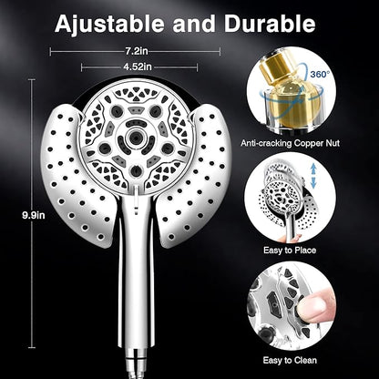 INAVAMZ Shower Head with Handheld High Pressure: Hand Held Shower Head & Rain Shower Head 2-IN-1 Shower Head with 59" Rotatable Stainless Steel Hose, Shower Trim Systems, Sliver 2.5 GPM 15391