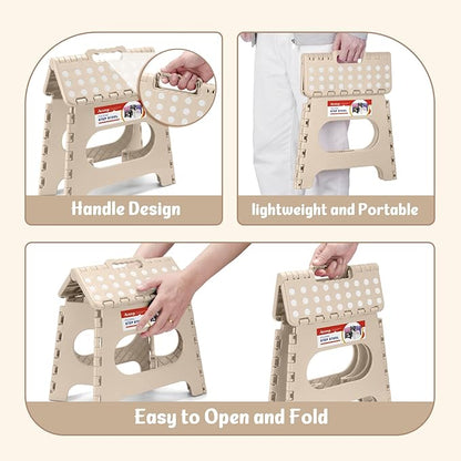 ACSTEP Folding Step Stool 11 Inch, Sturdy Plastic Foldable Step Stool for Kids & Adults, Non Slip Lightweight Collapsible Foot Stools Holds 300 lbs, Ideal for Kitchen, Bathroom, Outdoor, Khaki