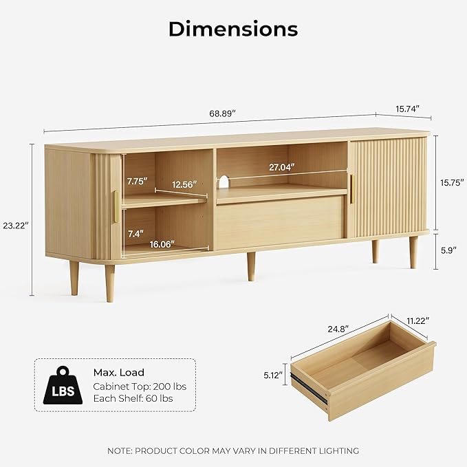 IRONCK Modern Fluted TV Stand for TVs Up to 80 inches, TV Console