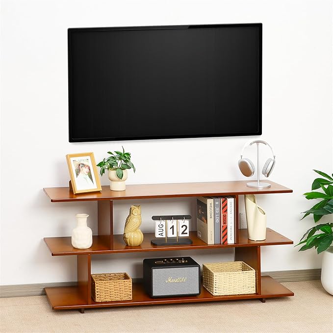 Bamboo TV Stand for TVs up to 55", 3 Tier Accent Entertainment Center