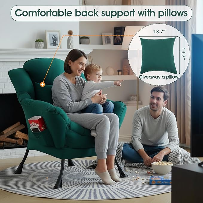 Lazy Chair for Living Room, Large Dark Green Accent Chair