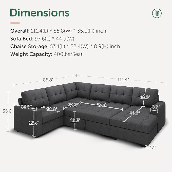 HONBAY Sectional Sleeper Sofa Pull Out Bed