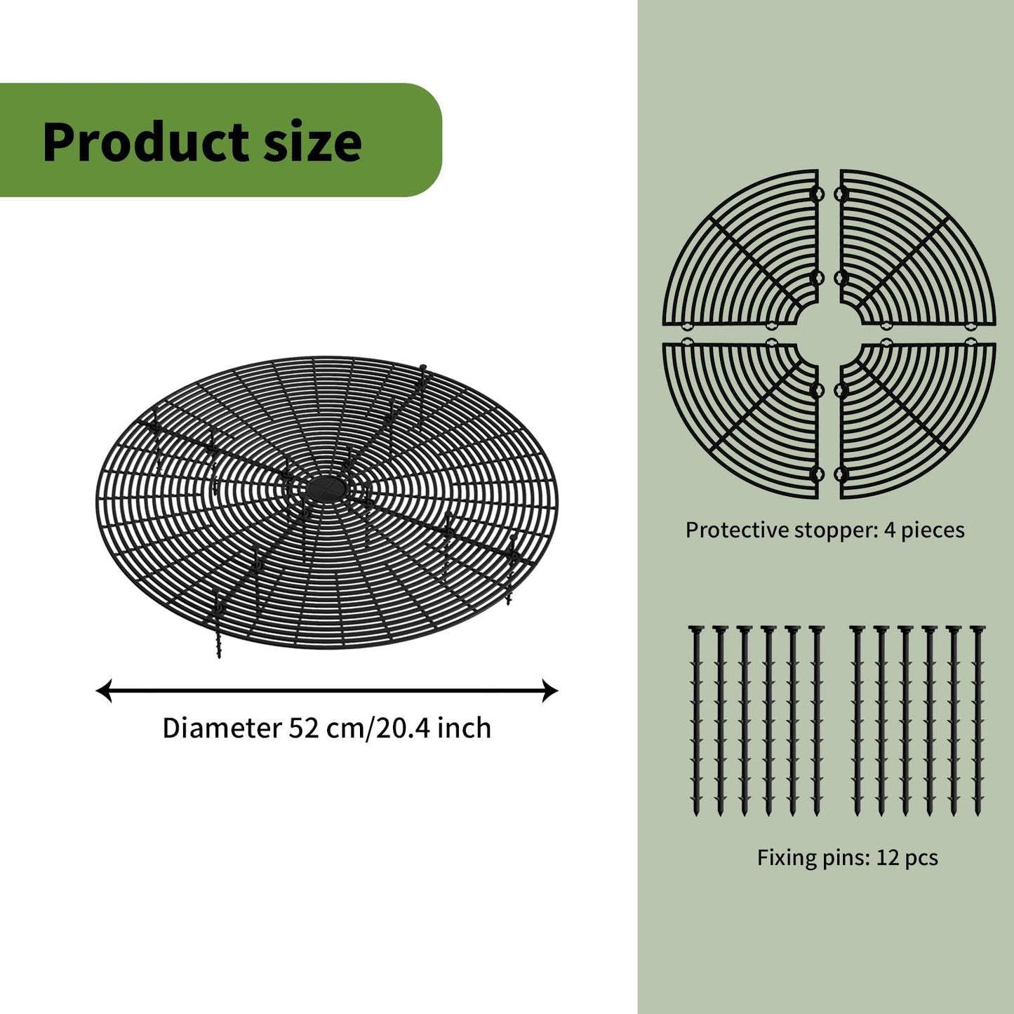 Fkereg 20.5 Inch Large Round Plant Pot Grid Cover, Cuttable Flower Pot Soil Covers Protectors from Animals, Dog Cat Digging Stopper with Deep Stakes for Indoor Outdoor Gardening (Black)