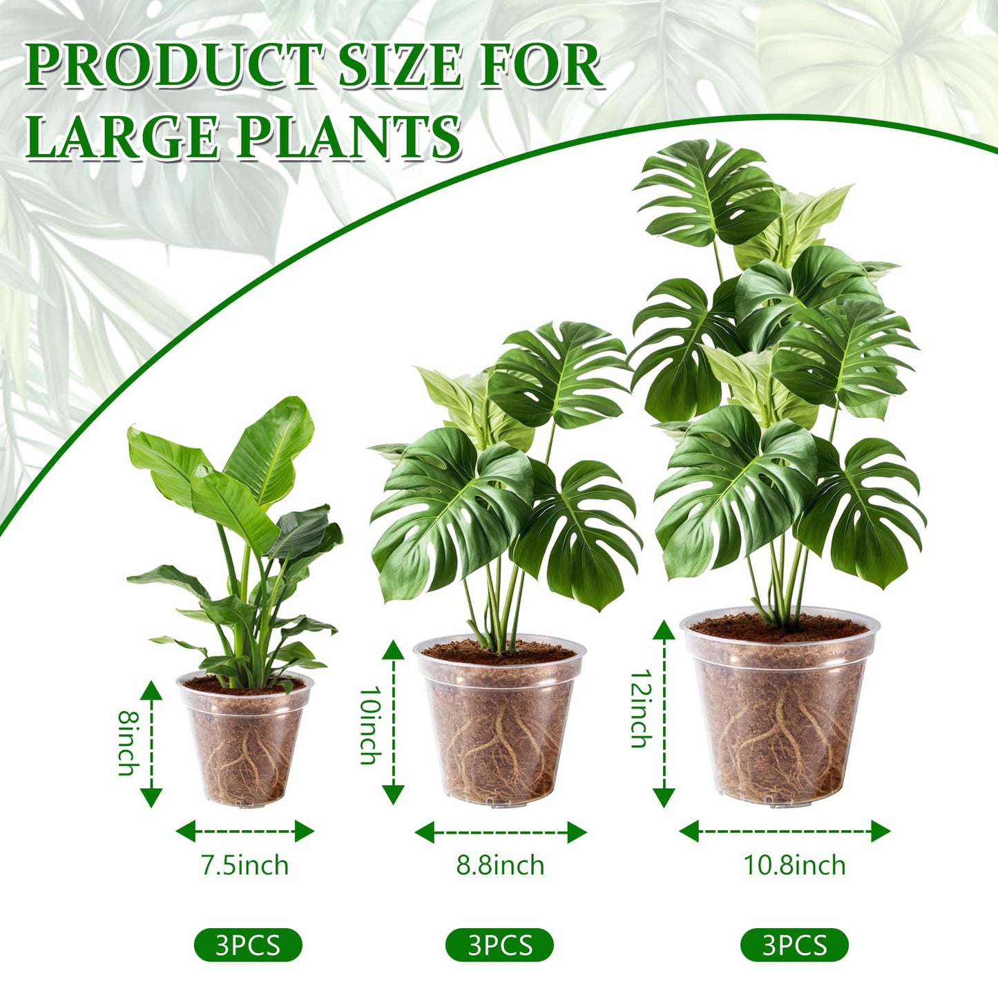 Simihiran 9 Pcs 8/10/12 Inch Large Clear Nursery Pots with Drainage Holes - Variety Pack Transparent Plant Pots for Orchids Succulents Indoor Outdoor Root Health
