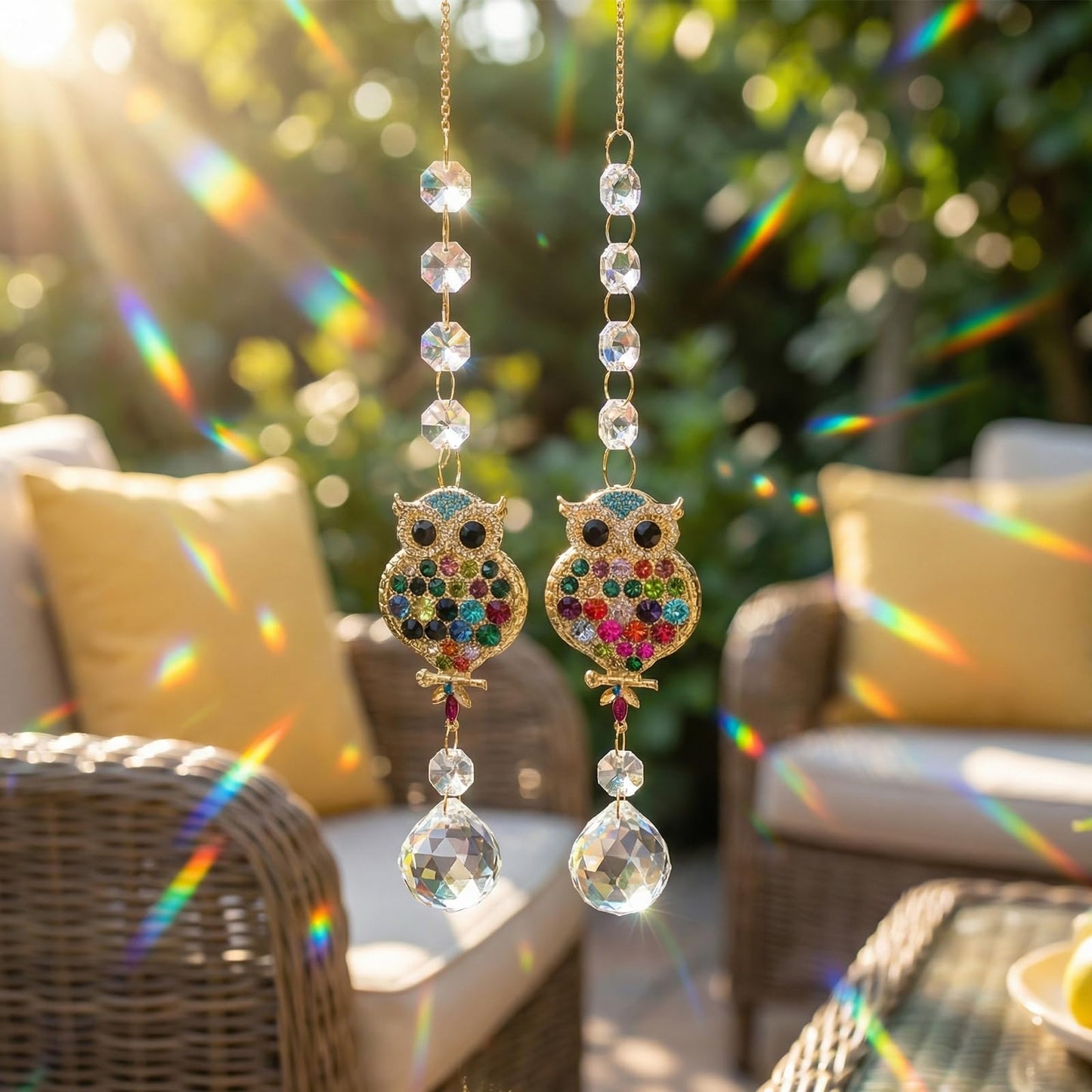 2Pcs Rhinestones Owl Crystal Suncatcher for Windows Hanging, 15.7In Prism Sun Catcher with Chain and Hook,Rainbow Maker for Home Garden Ceiling,Christmas Birthday Wedding Party Owl Gifts