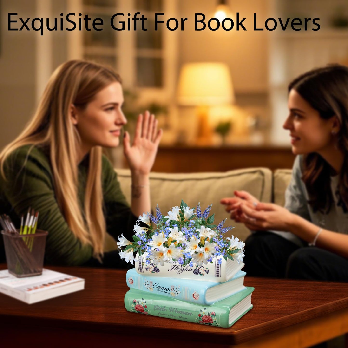 NOVEMBER SPRING Book Flower Vase, Book Planter, Book Planters for Indoor Plants, Cute Flower Pot for Bookshelf Decor, Home Decor, Book Shaped Vase for Book Lovers Gifts
