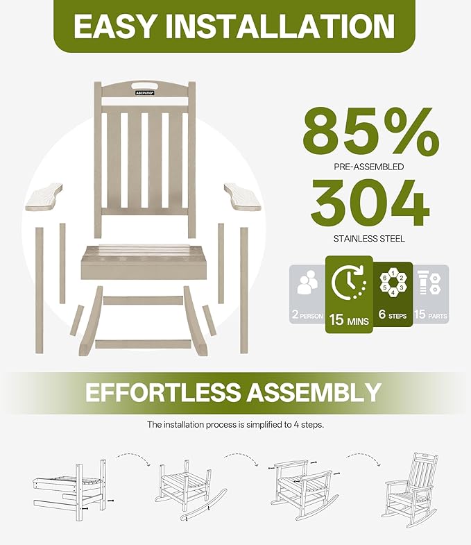 Outdoor Adirondack Rocking Chairs All-Weather HDPE Patio Rocker Chair