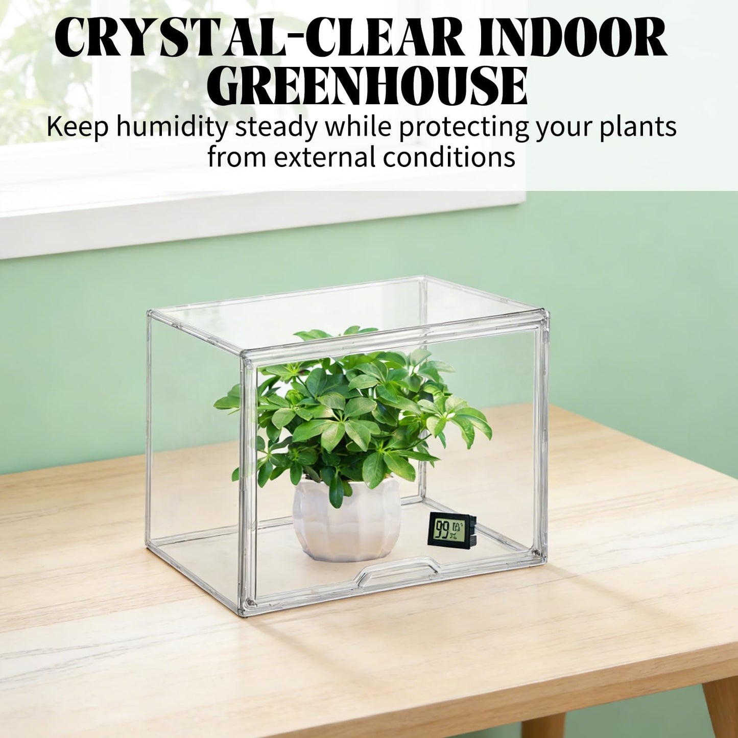 2 Pcs Mini Greenhouse for Indoor Clear Portable Tabletop Greenhouse with Magnetic Door Stackable Waterproof Small Plant Tent for Indoor Plants Growing & Seed Starting 14.2×10.6×8.7 Inch