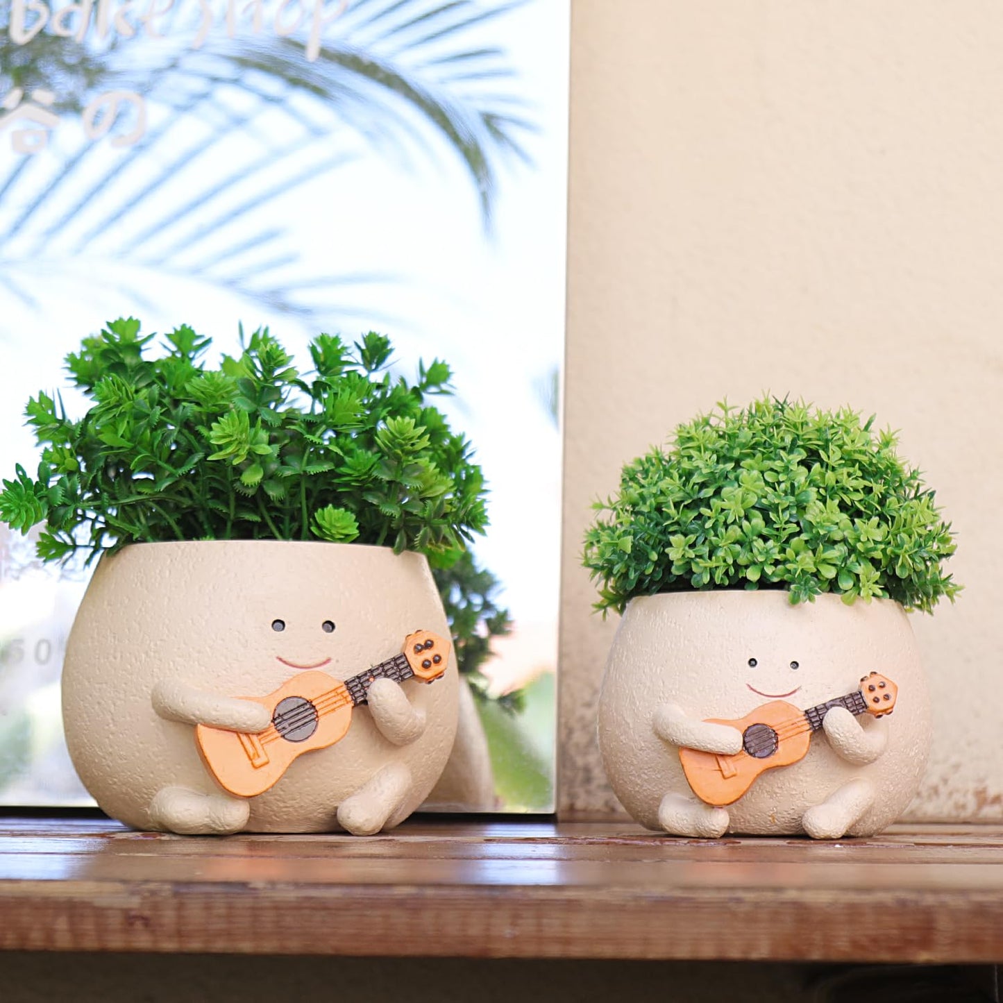 QIAOLY Planter Pot with Drainage Hole Cute Resin Head Planters for String of Pearls Plant Live Unique Guitar Succulent Pots for Indoor Outdoor Plants Gift IdeaI for Christmas (Large)